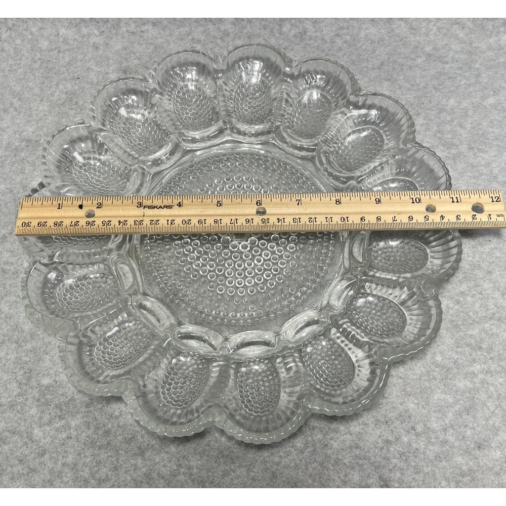 VTG Clear Glass Deviled Egg Plate 11" Hobnail Scalloped Edge Snack Tray Indiana? - Picture 8 of 10